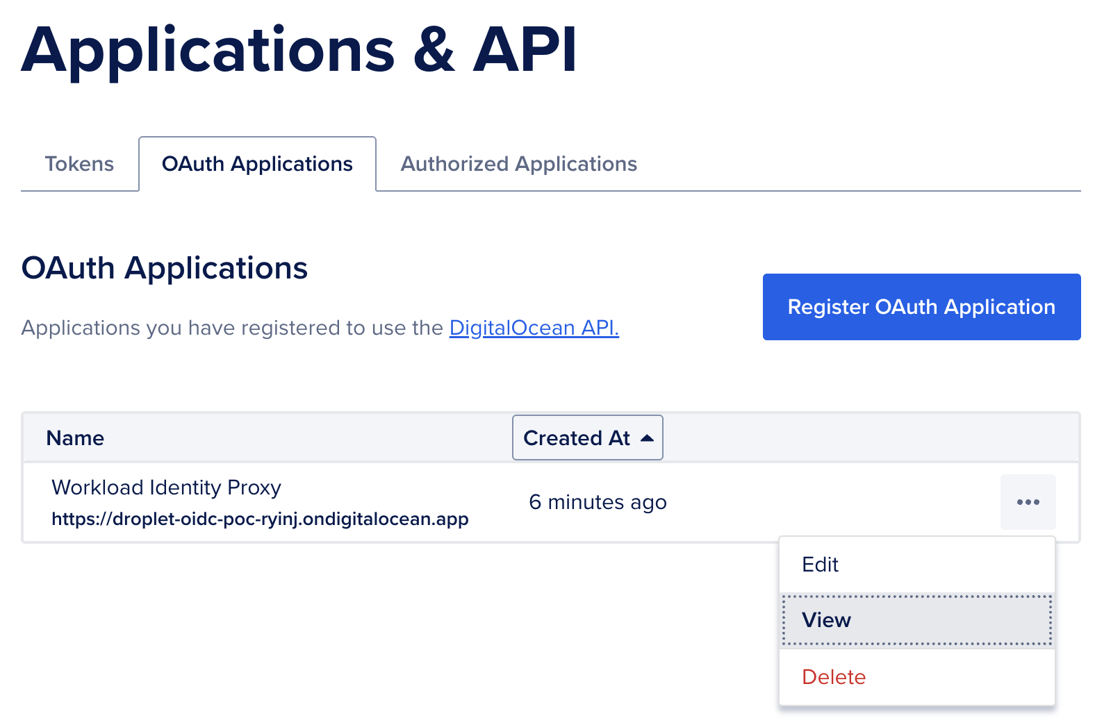Click View on OAuth Application