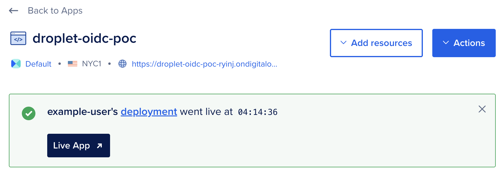 Click on the "Live App" Button